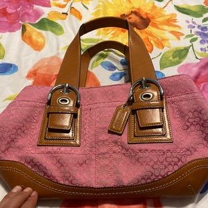 Coach pink canvas with brown leather purse